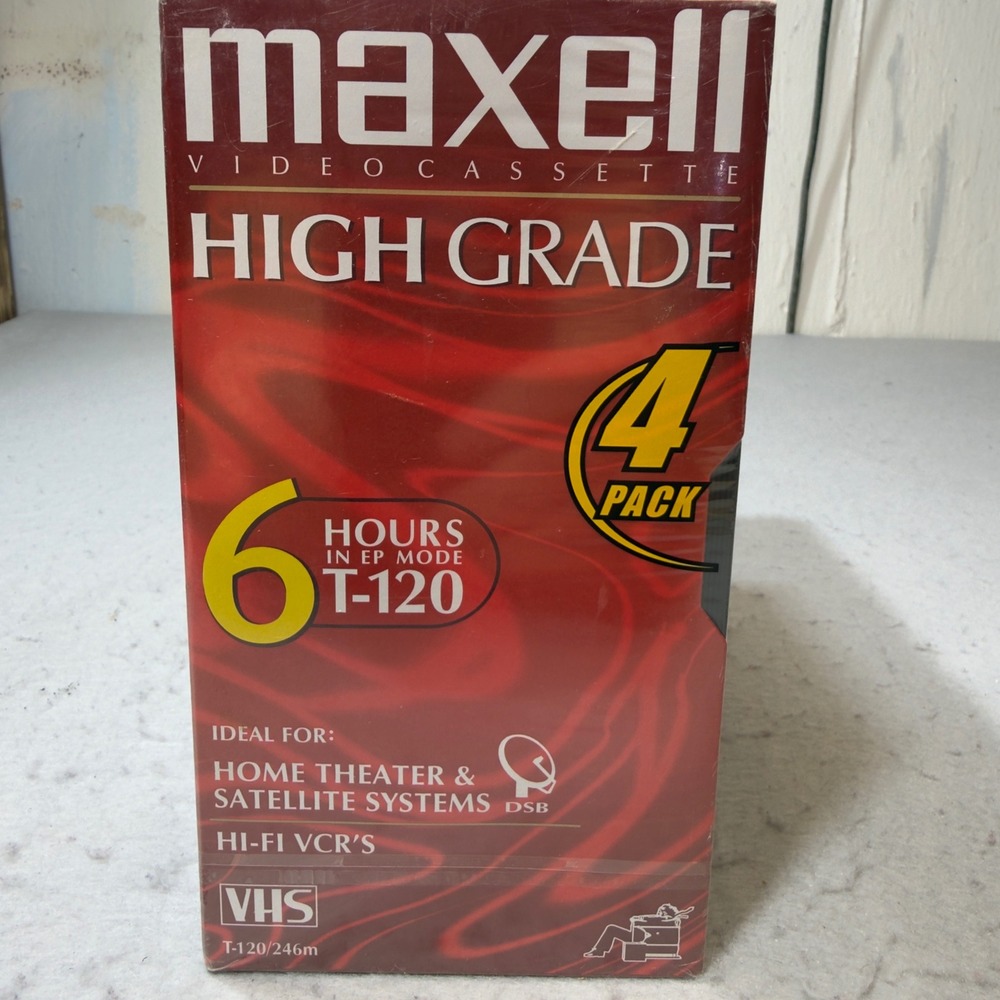 Maxell High Grade T-120 VHS‎ Blank Video Cassette Tape 4 Pack Factory Sealed New